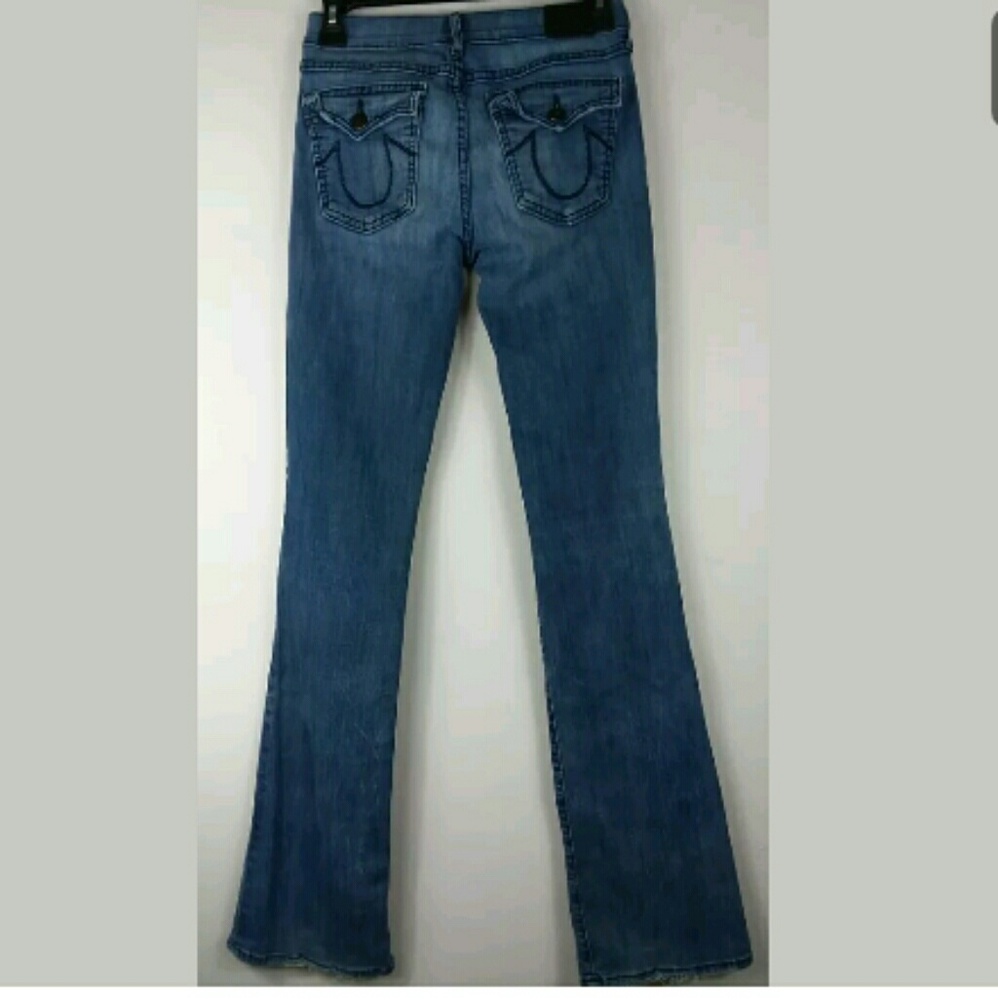 True Religion Distressed Flap Bootleg Light Jeans